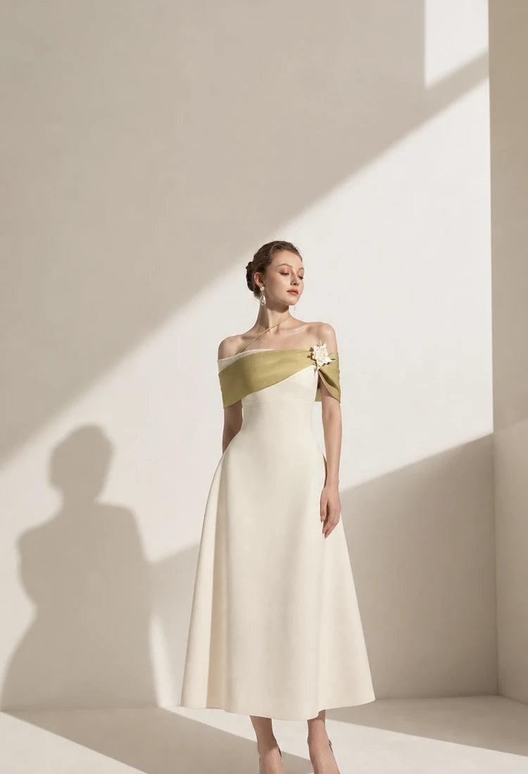 Sylva A-line Open Shoulder Cotton Crepe Midi Dress mobile homepage poster