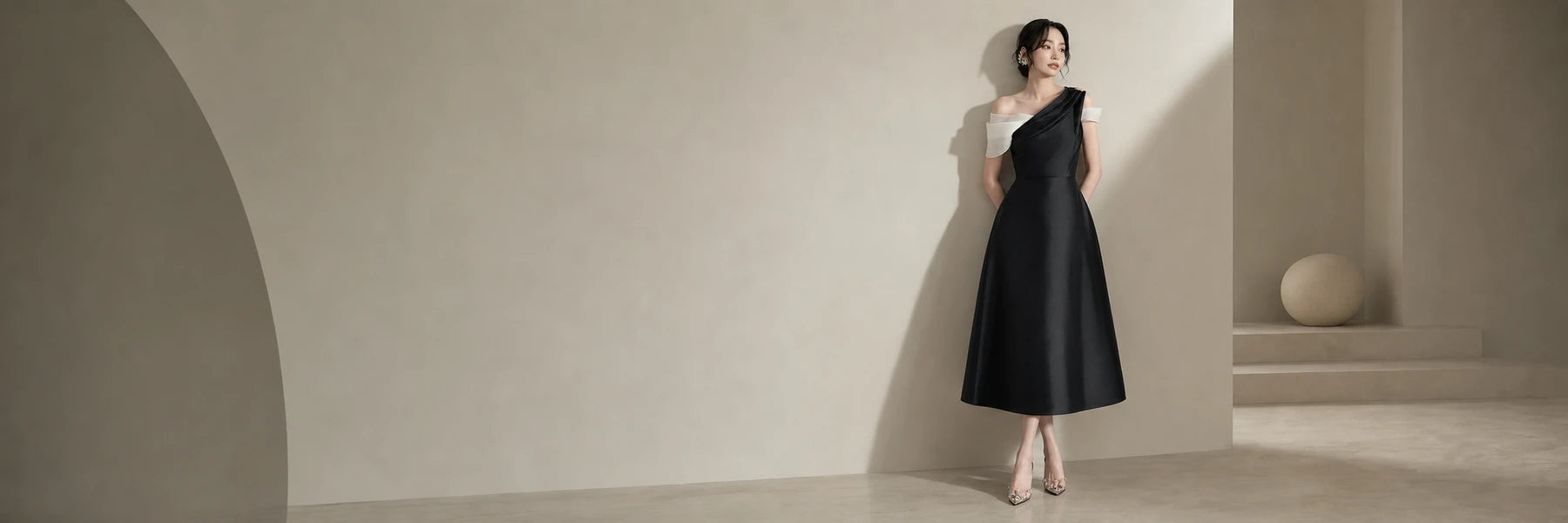 Maven A-line Cold Shoulder Sleeved Taffeta Midi Dress desktop homepage poster
