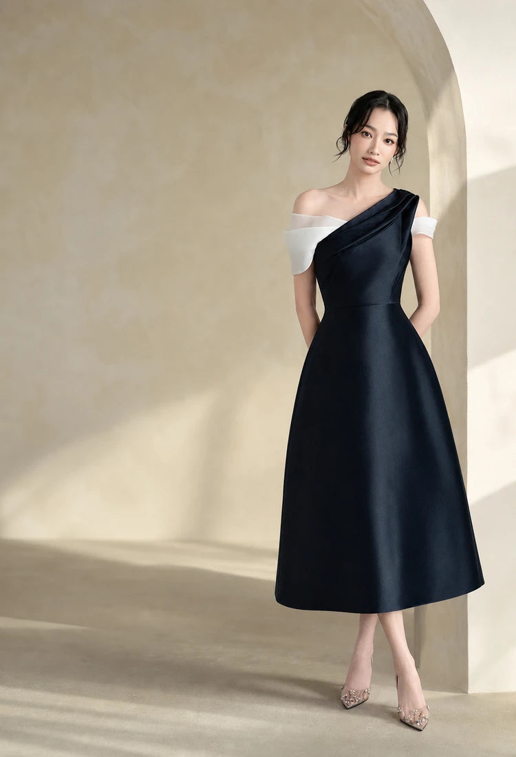 Maven A-line Cold Shoulder Sleeved Taffeta Midi Dress mobile homepage poster