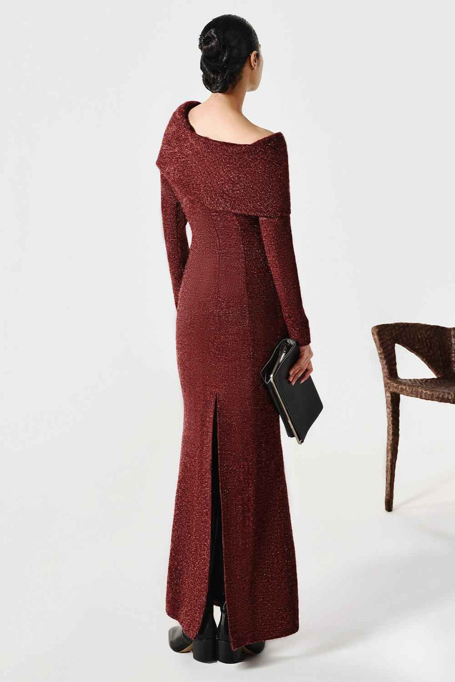 Wilcoxie Trumpet Asymmetric Neck Tweed Maxi Dress Maxi Dress Lecia RTW