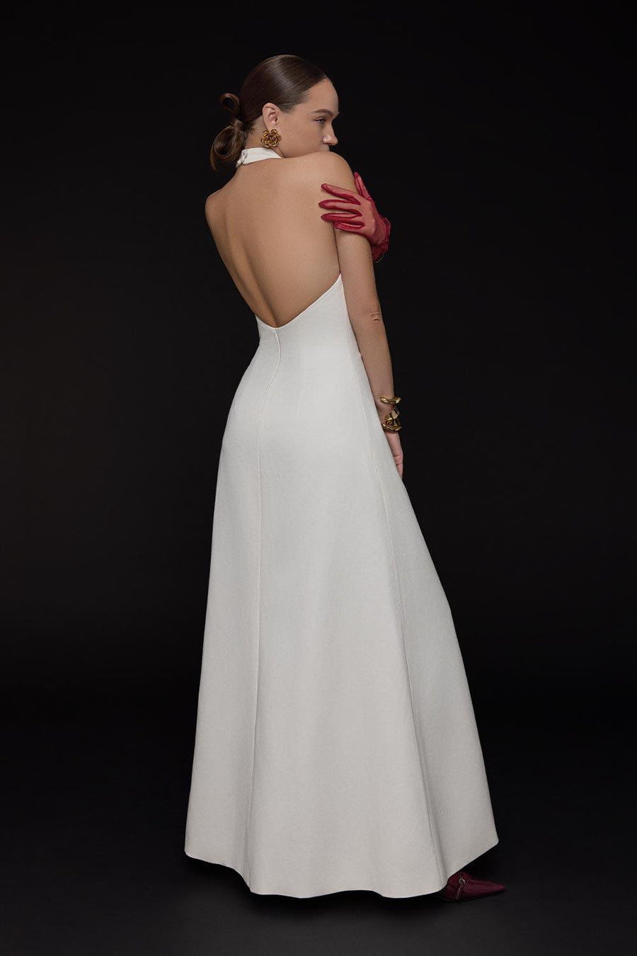 Snowyy Slit Halter Neck Cotton Floor Length Dress 4