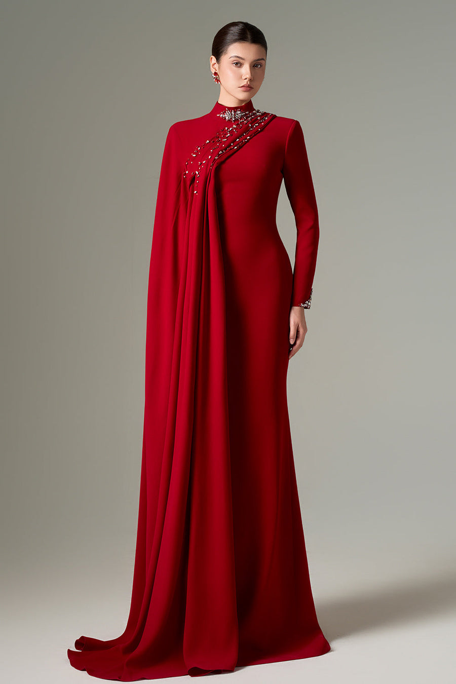 Shirin Trumpet Asymmetric Shoulder Crepe Floor Length Dress Gown Dress 21Six