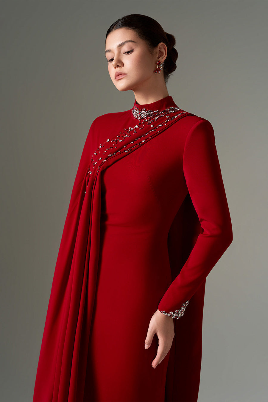 Shirin Trumpet Asymmetric Shoulder Crepe Floor Length Dress Gown Dress 21Six