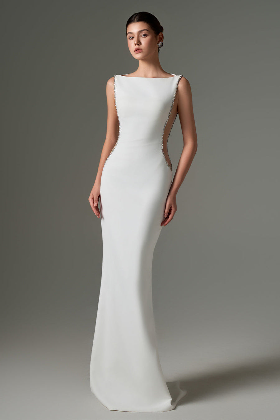 Fatima Hourglass Boat Neck Crepe Floor Length Dress Gown Dress 21Six