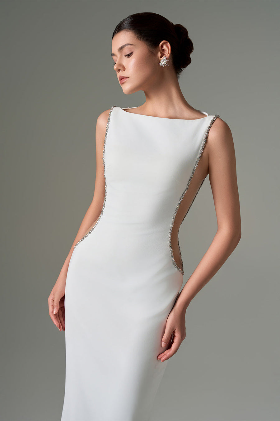Fatima Hourglass Boat Neck Crepe Floor Length Dress Gown Dress 21Six