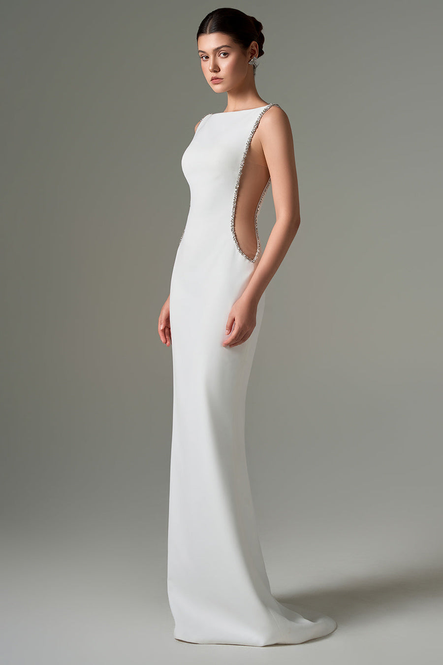 Fatima Hourglass Boat Neck Crepe Floor Length Dress Gown Dress 21Six