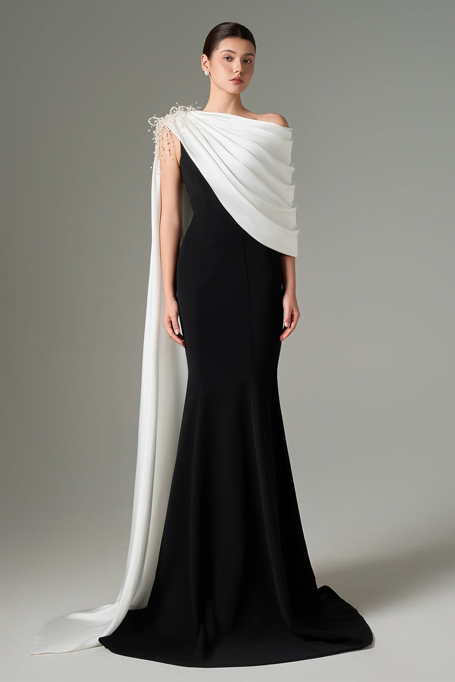 Negin Mermaid Asymmetric Sleeved Silk Crepe Floor Length Dress Gown Dress 21Six