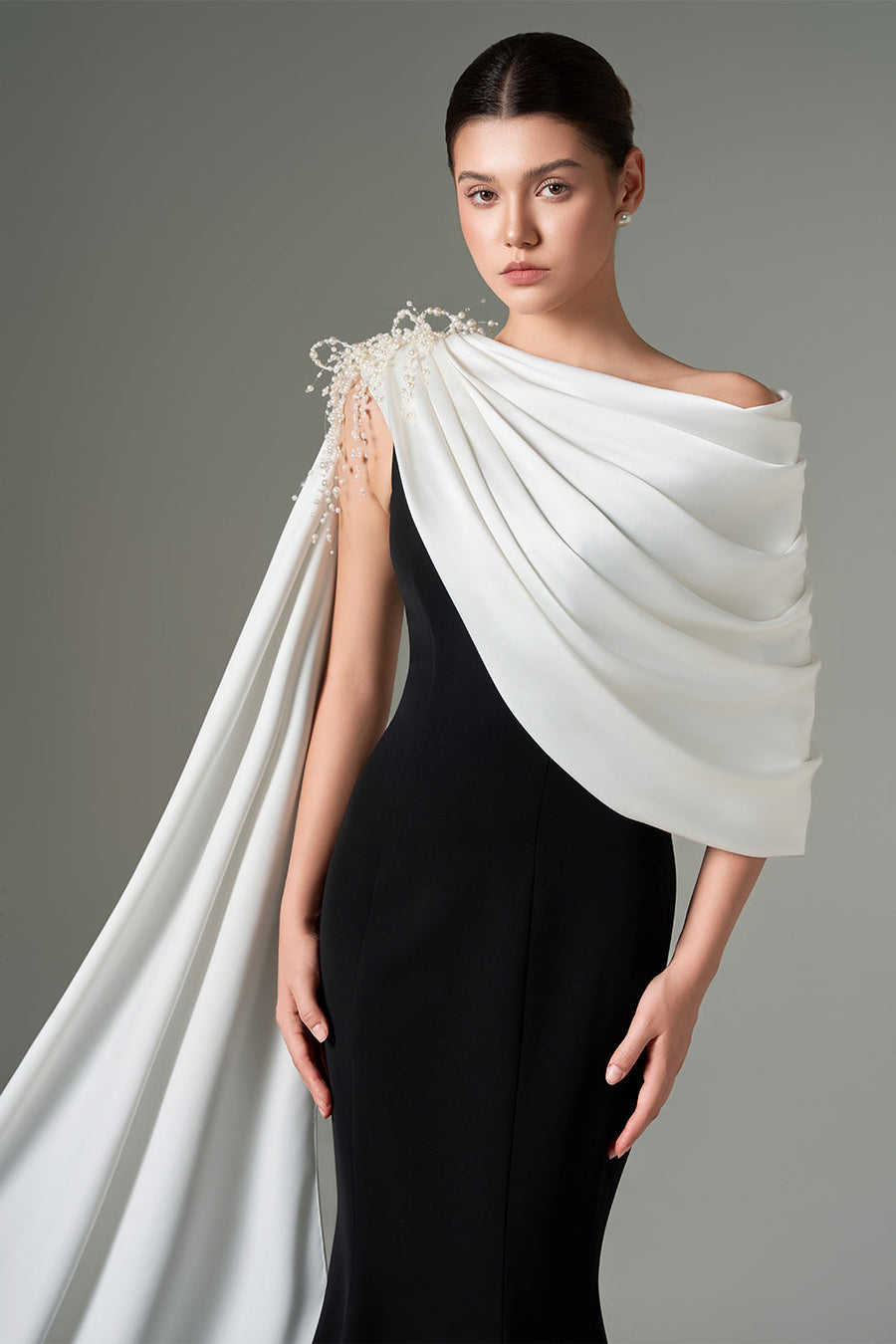 Negin Mermaid Asymmetric Sleeved Silk Crepe Floor Length Dress Gown Dress 21Six