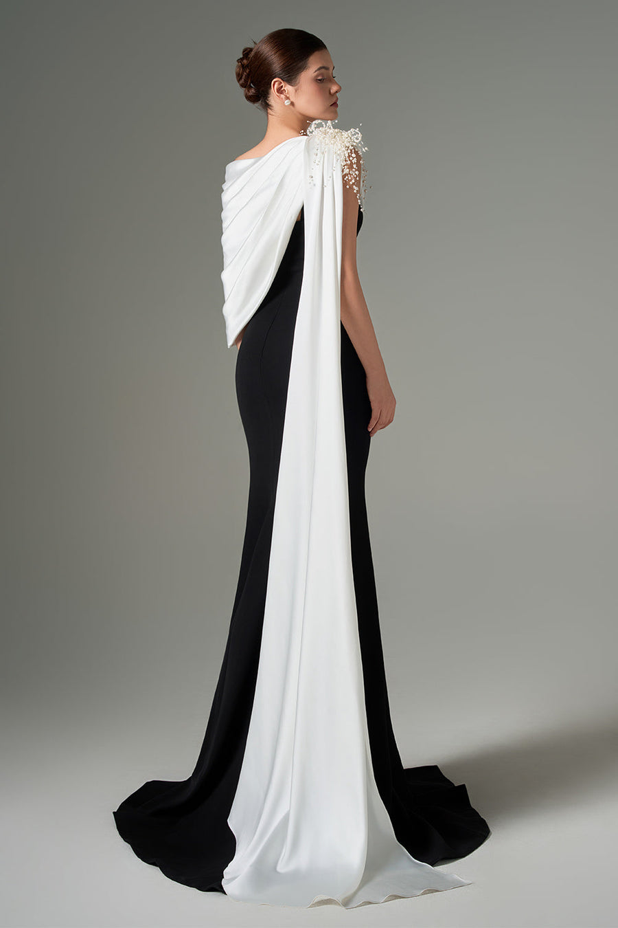Negin Mermaid Asymmetric Sleeved Silk Crepe Floor Length Dress Gown Dress 21Six