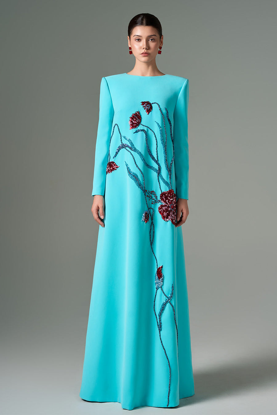 Layla Trapezoid Jewel Neck Crepe Floor Length Dress Gown Dress 21Six