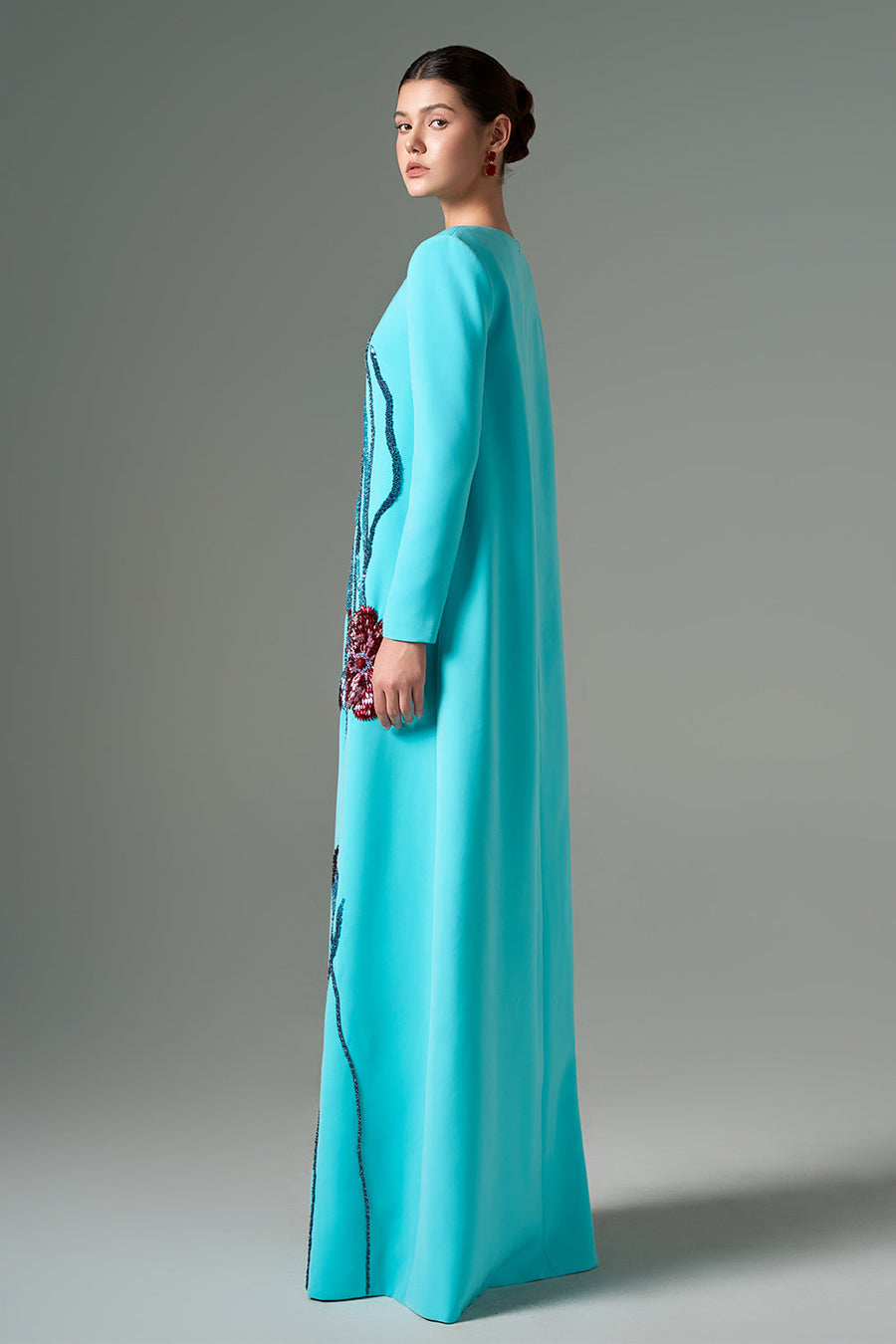 Layla Trapezoid Jewel Neck Crepe Floor Length Dress Gown Dress 21Six