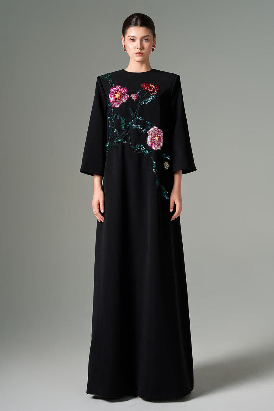 Zara Trapezoid 3/4 Sleeved Crepe Floor Length Dress Gown Dress 21Six