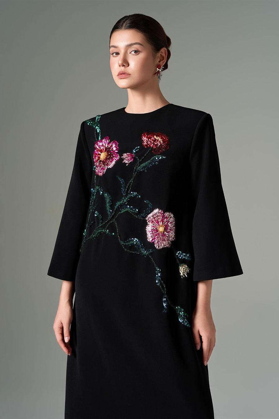 Zara Trapezoid 3/4 Sleeved Crepe Floor Length Dress Gown Dress 21Six