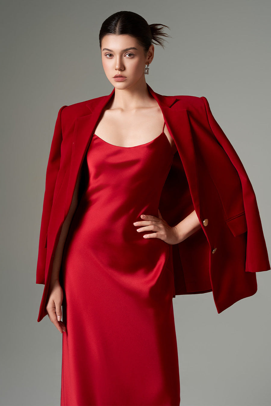 Zehra Slip Square Shoulder Silk Satin Ankle Length Set Set 21Six