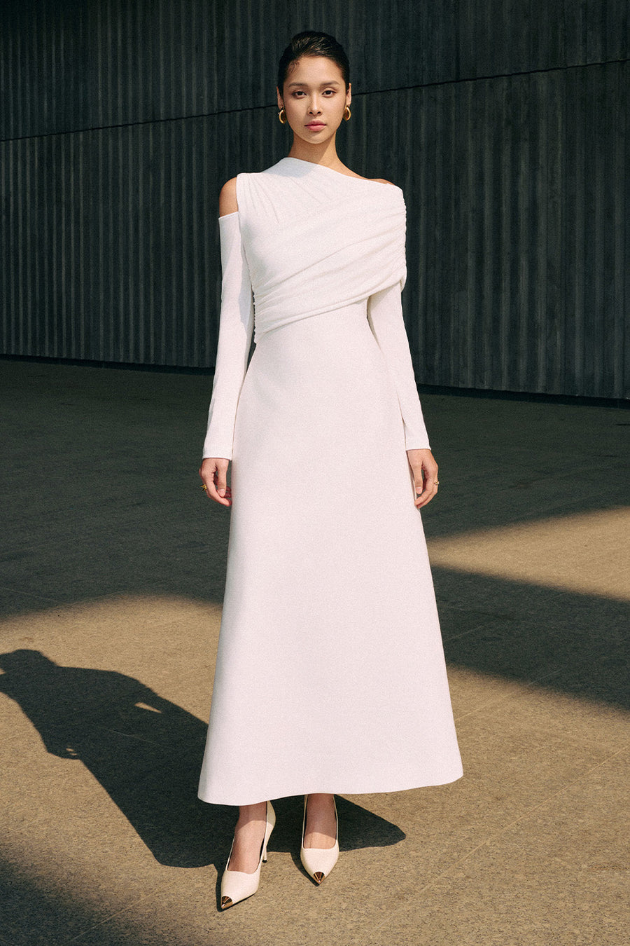 Luminous A-line Asymmetric Shoulder Jersey Maxi Dress 10