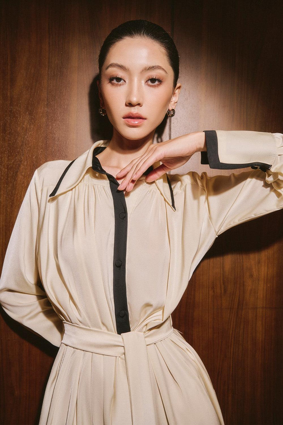 Istari Shirt Collared Neck Charmeuse Silk Midi Dress Midi Dress Larmes