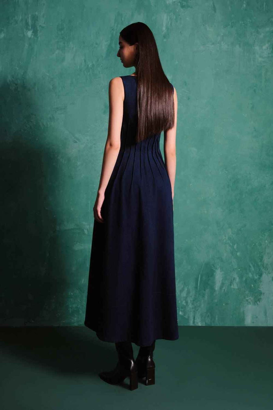 Brylee A-line Sleeveless Denim Midi Dress