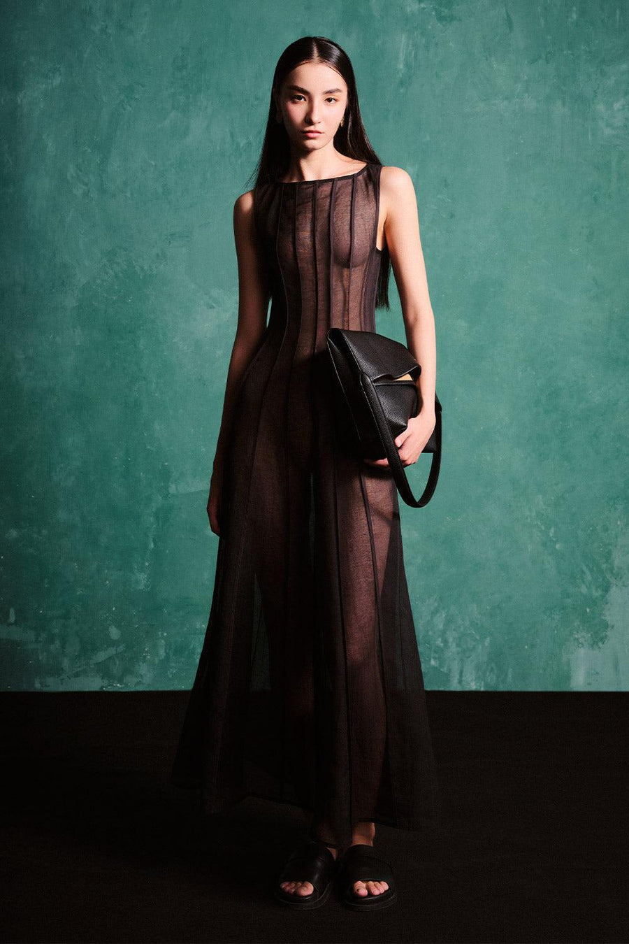 Virginia A-line Ribbed Organza Maxi Dress 10