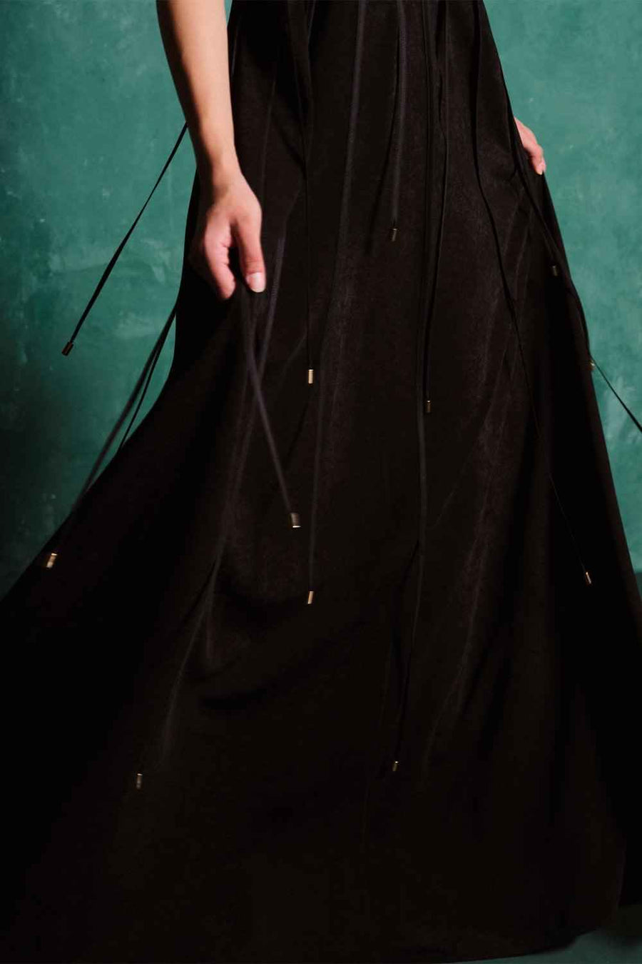 Allyson Trapezoid Spaghetti Strap Spandex Velvet Floor Length Dress