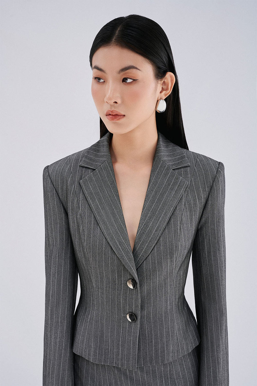Emma Sheath Square Shoulder Wool Blend Blazer 2