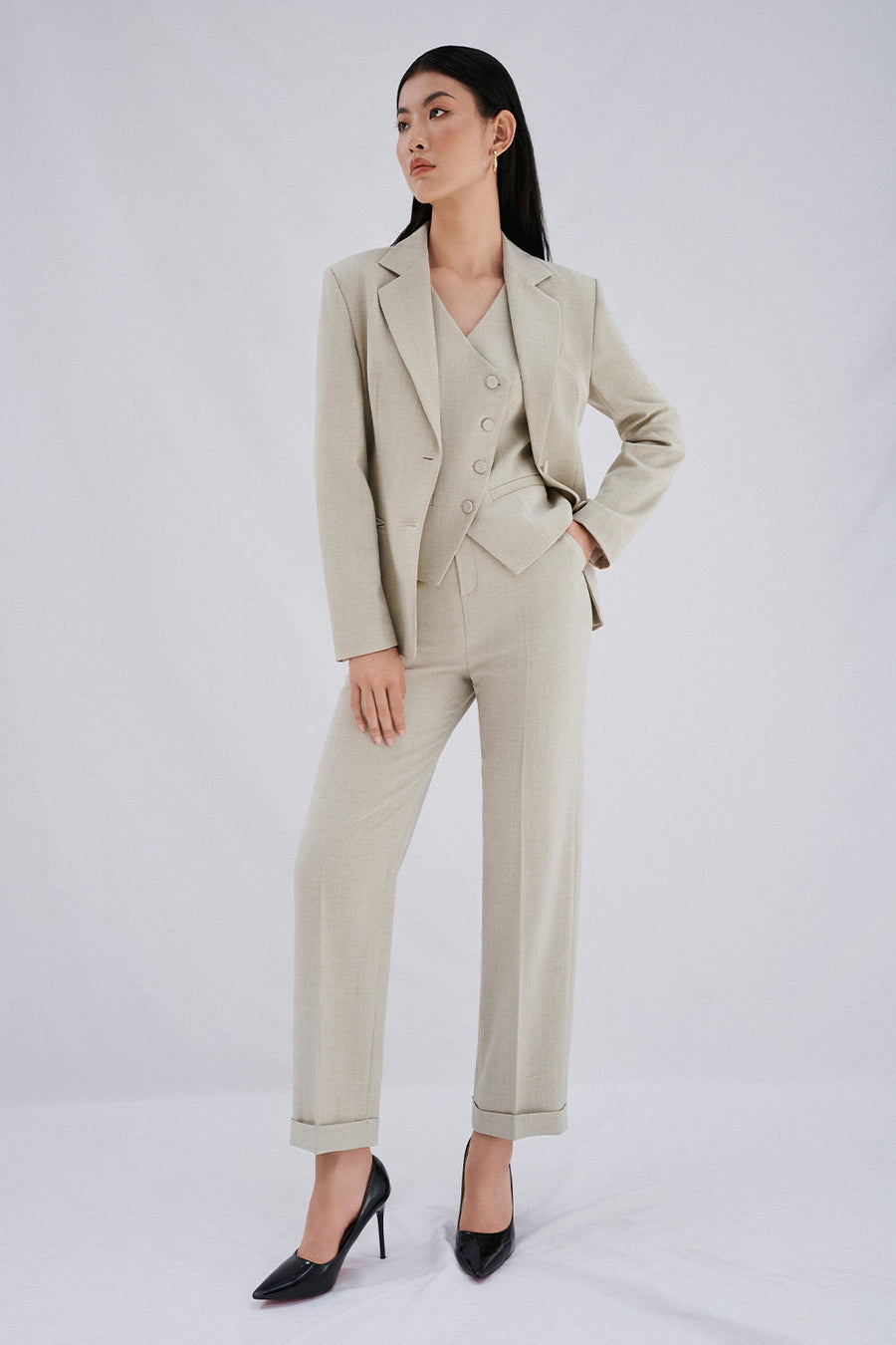 Maddy Sheath Notch Lapel Twill Blazer 7