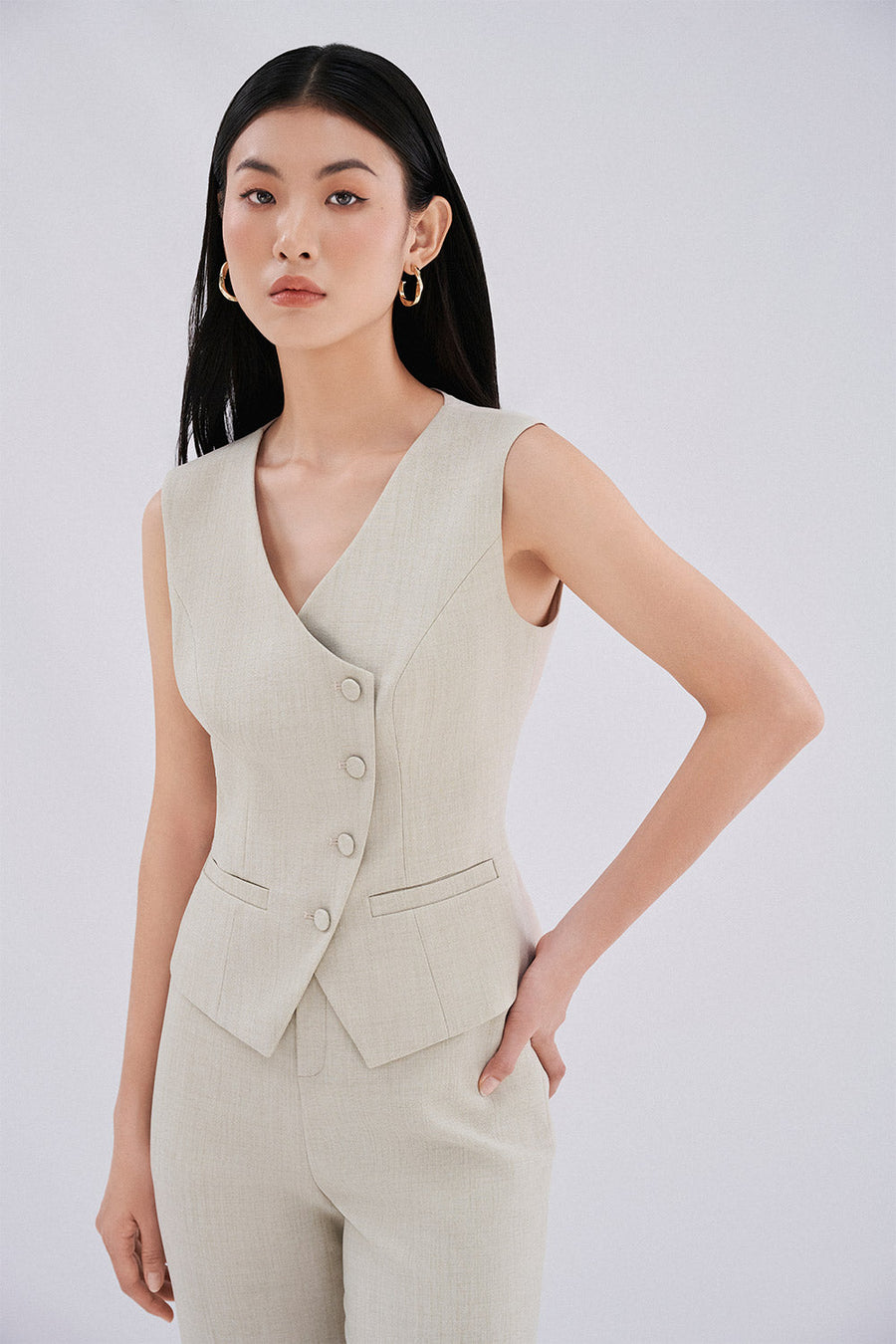 Maddy Bodycon Crossover Twill Vest 3