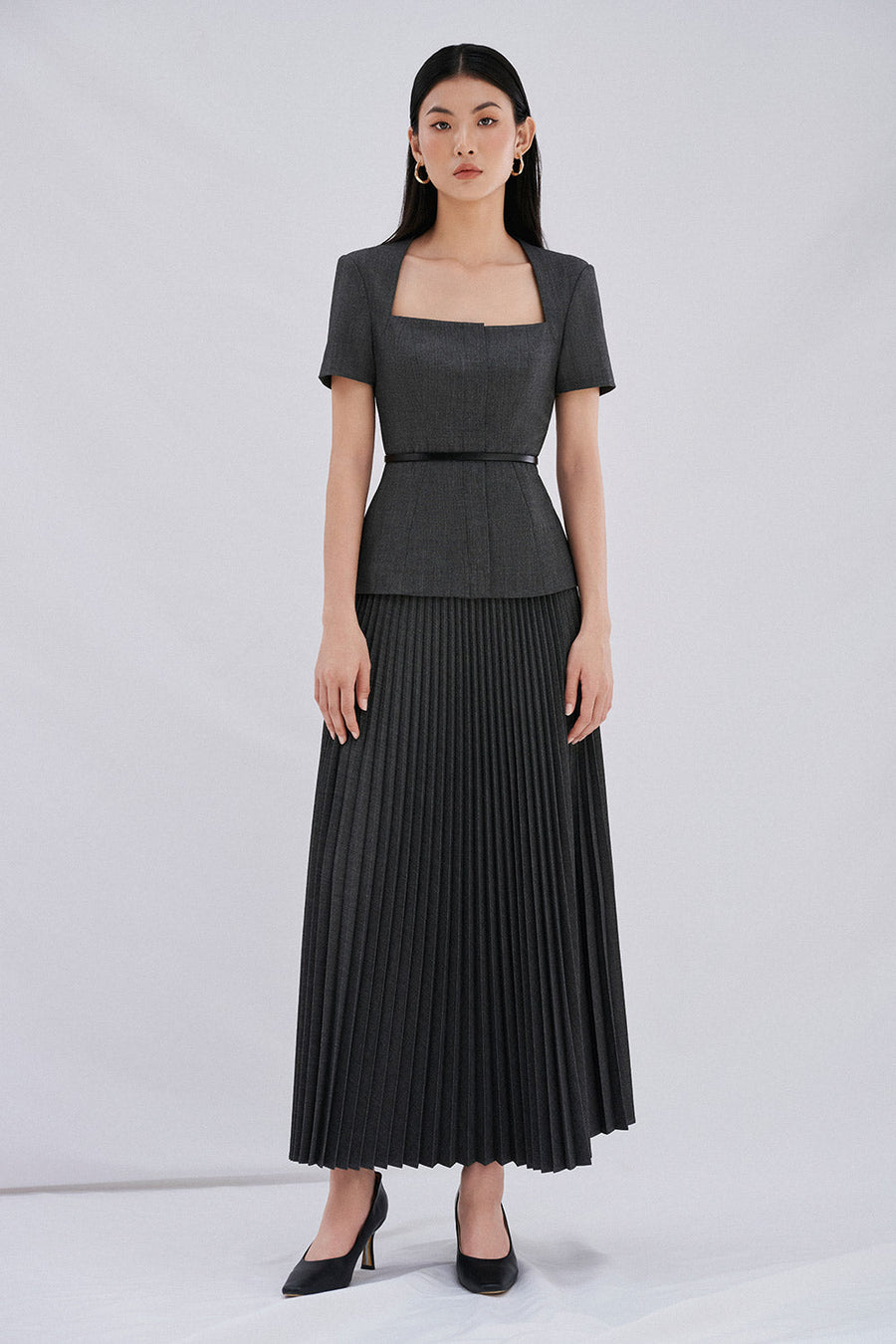 Daria A-line Knife-Pleated Wool Blend Maxi Skirt 6