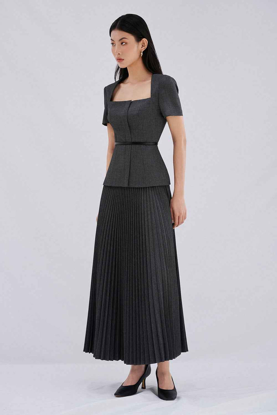 Daria A-line Knife-Pleated Wool Blend Maxi Skirt