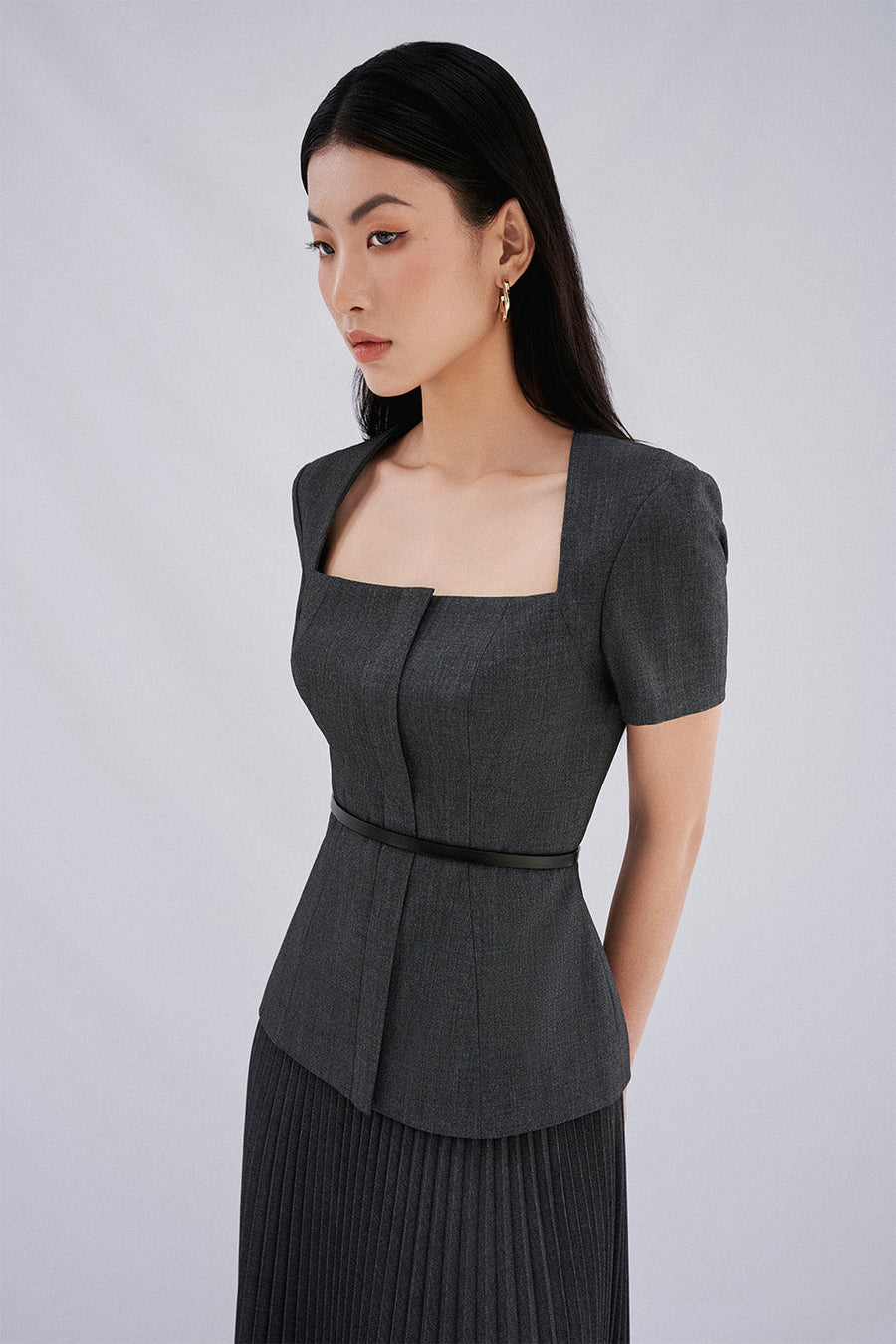 Daria Peplum Trapeze Neck Wool Blend Top 3