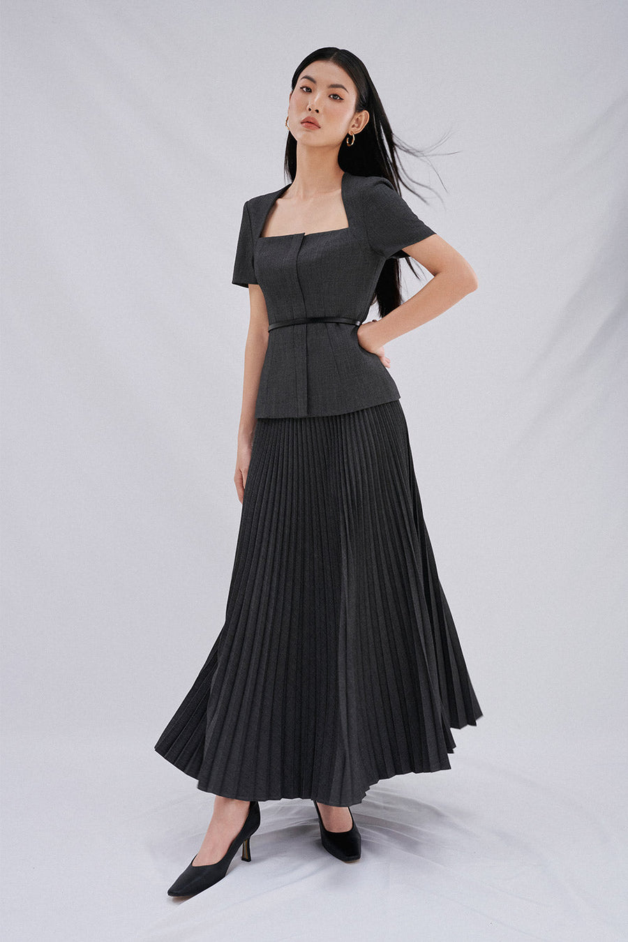 Daria Peplum Trapeze Neck Wool Blend Top 6