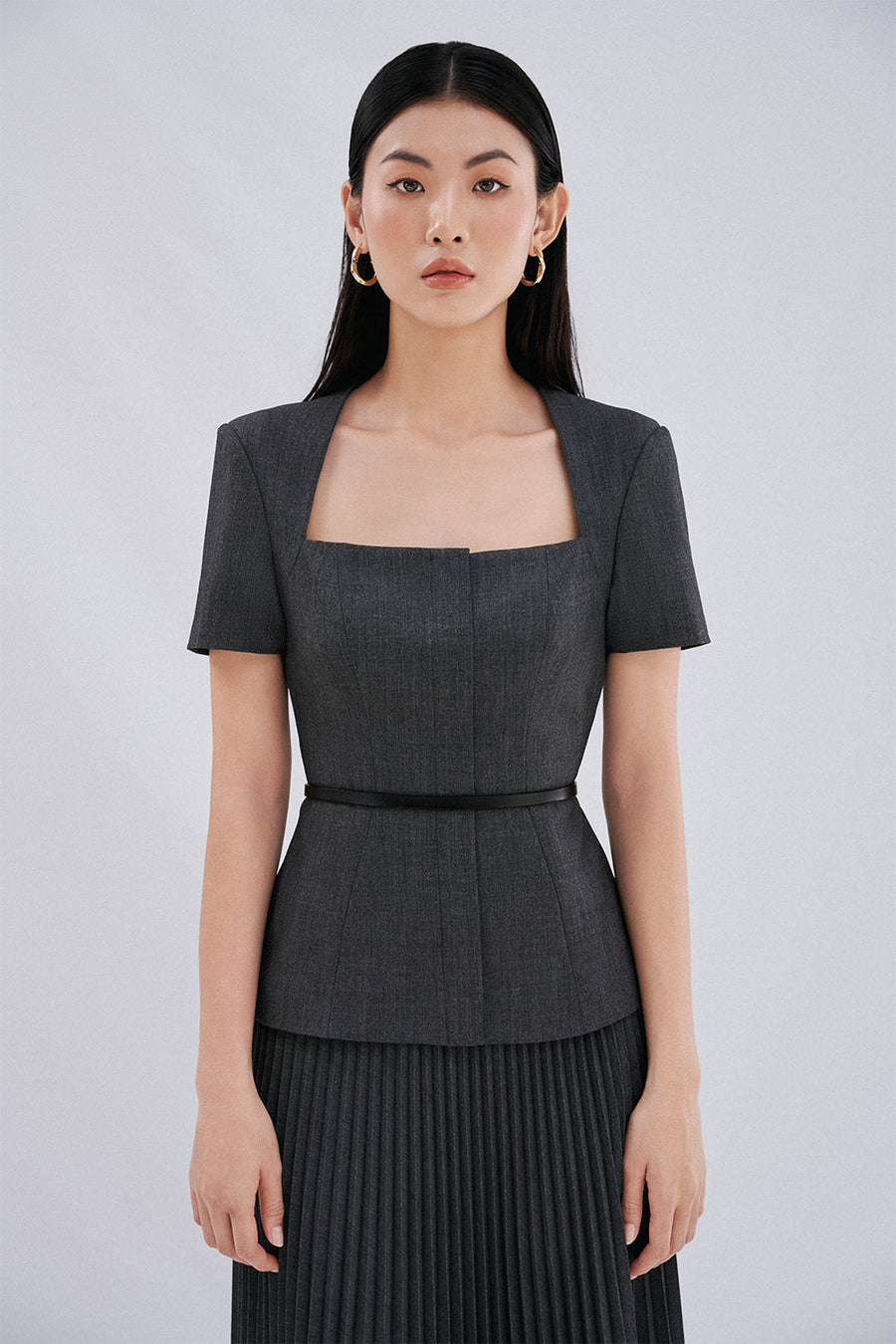 Daria Peplum Trapeze Neck Wool Blend Top 2