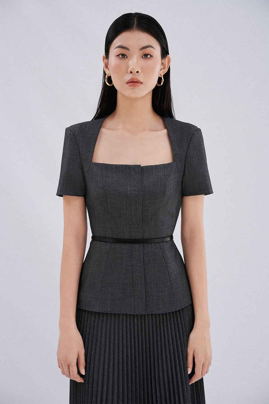 Daria A-line Knife-Pleated Wool Blend Maxi Skirt