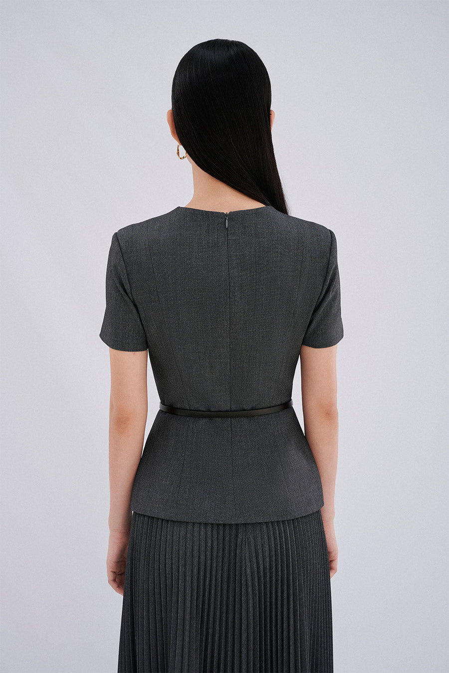 Daria Peplum Trapeze Neck Wool Blend Top 4