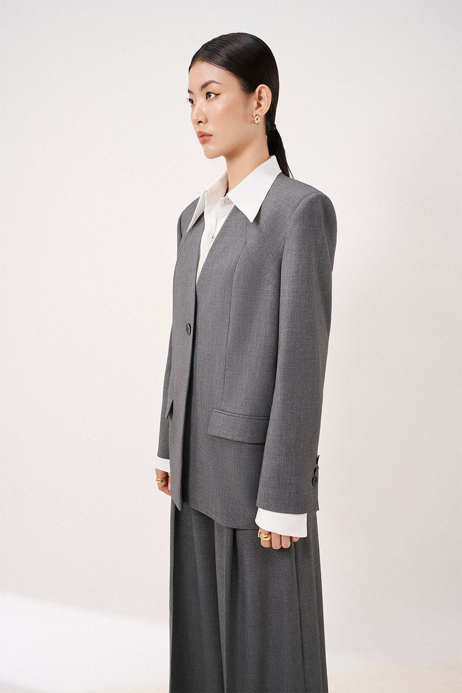 Naomi Straight Lapelless Wool Blend Blazer 3