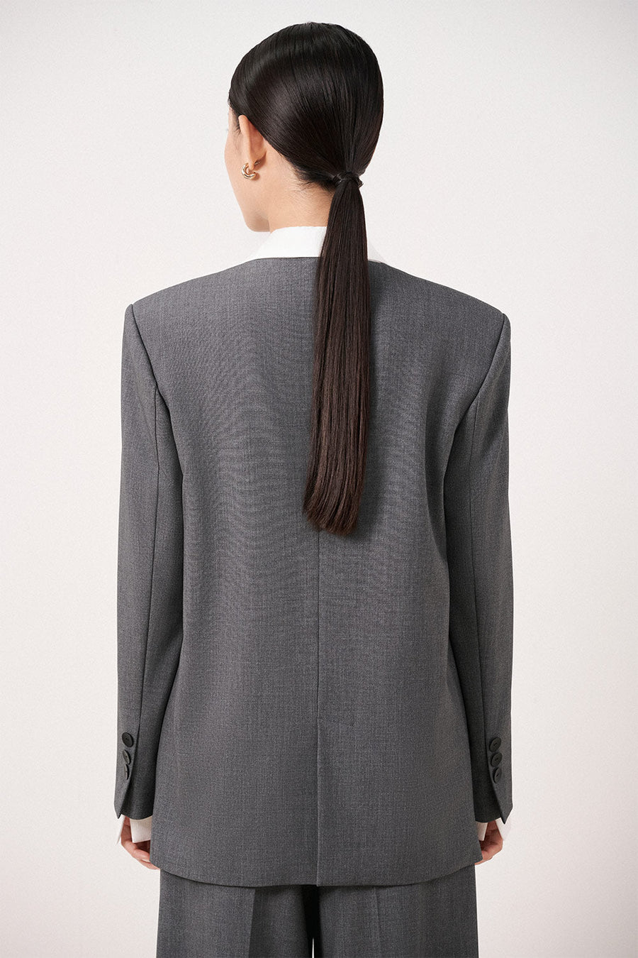 Naomi Straight Lapelless Wool Blend Blazer 4