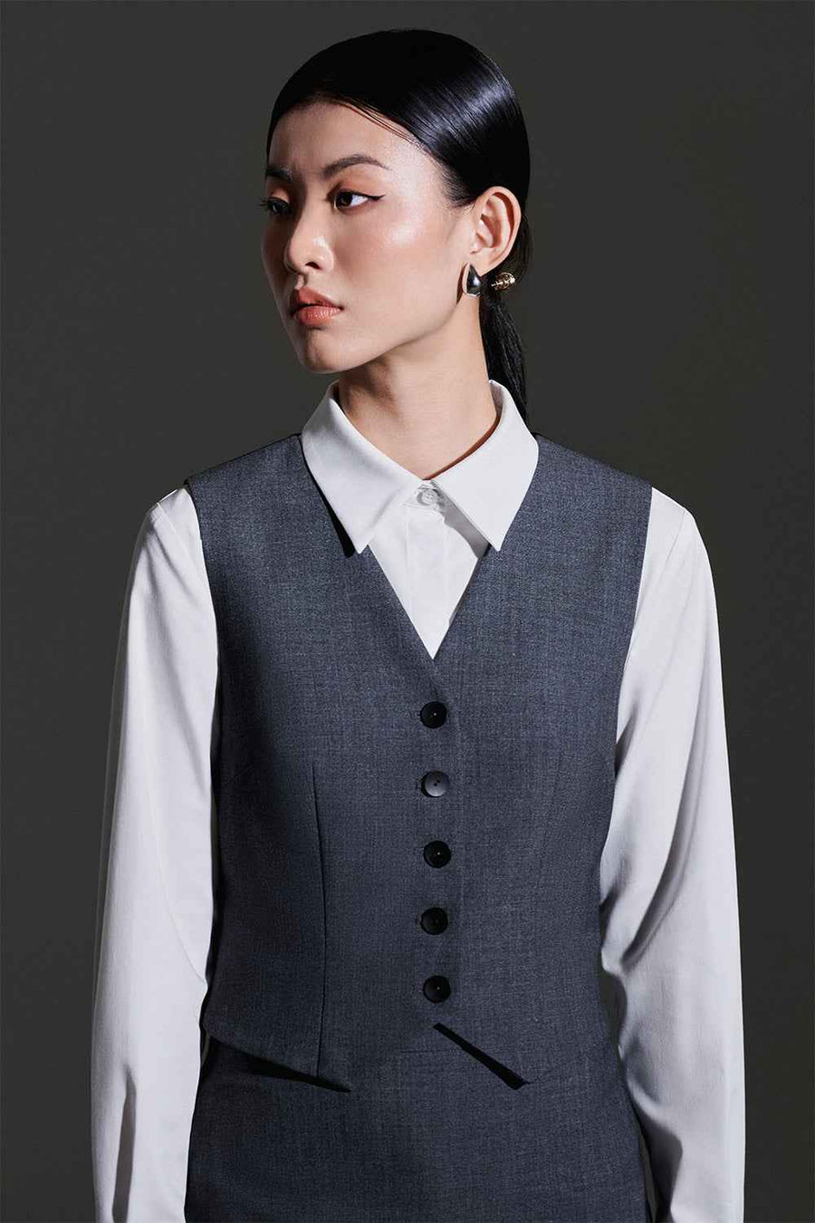 Zelda Straight Sleeveless Wool Blend Vest