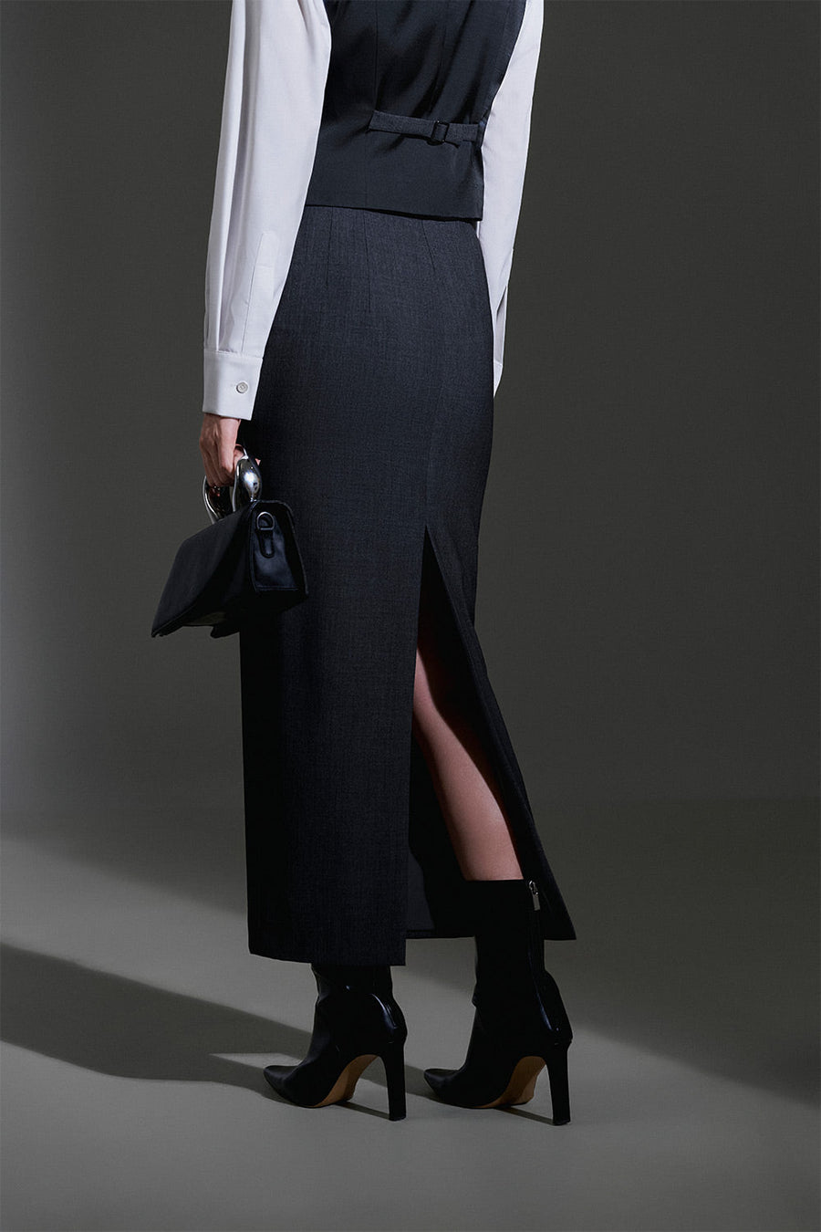 Zelda Pencil Back Slit Wool Blend Maxi Skirt 2