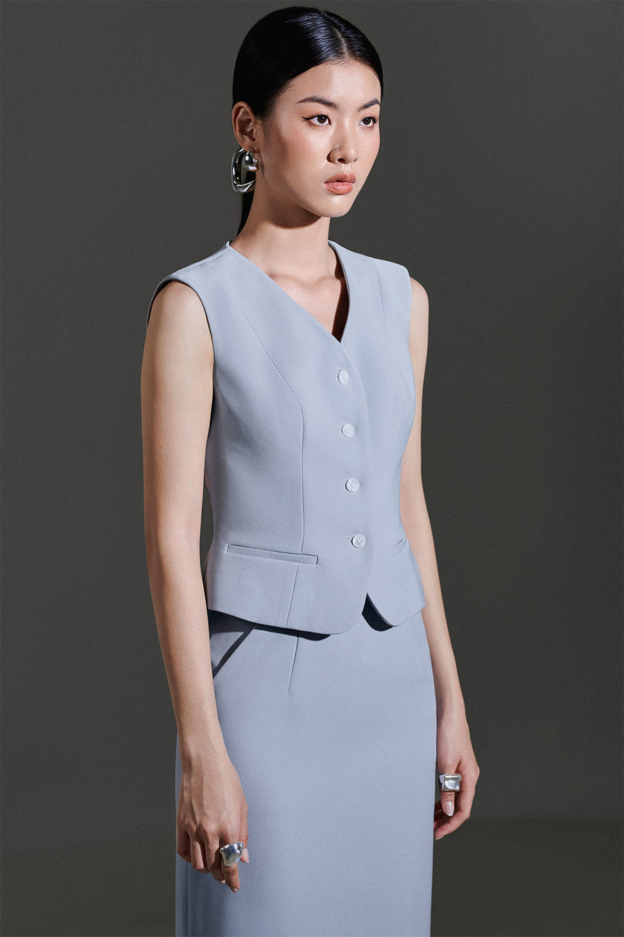 Xavia Bodycon Sleeveless Twill Vest 3
