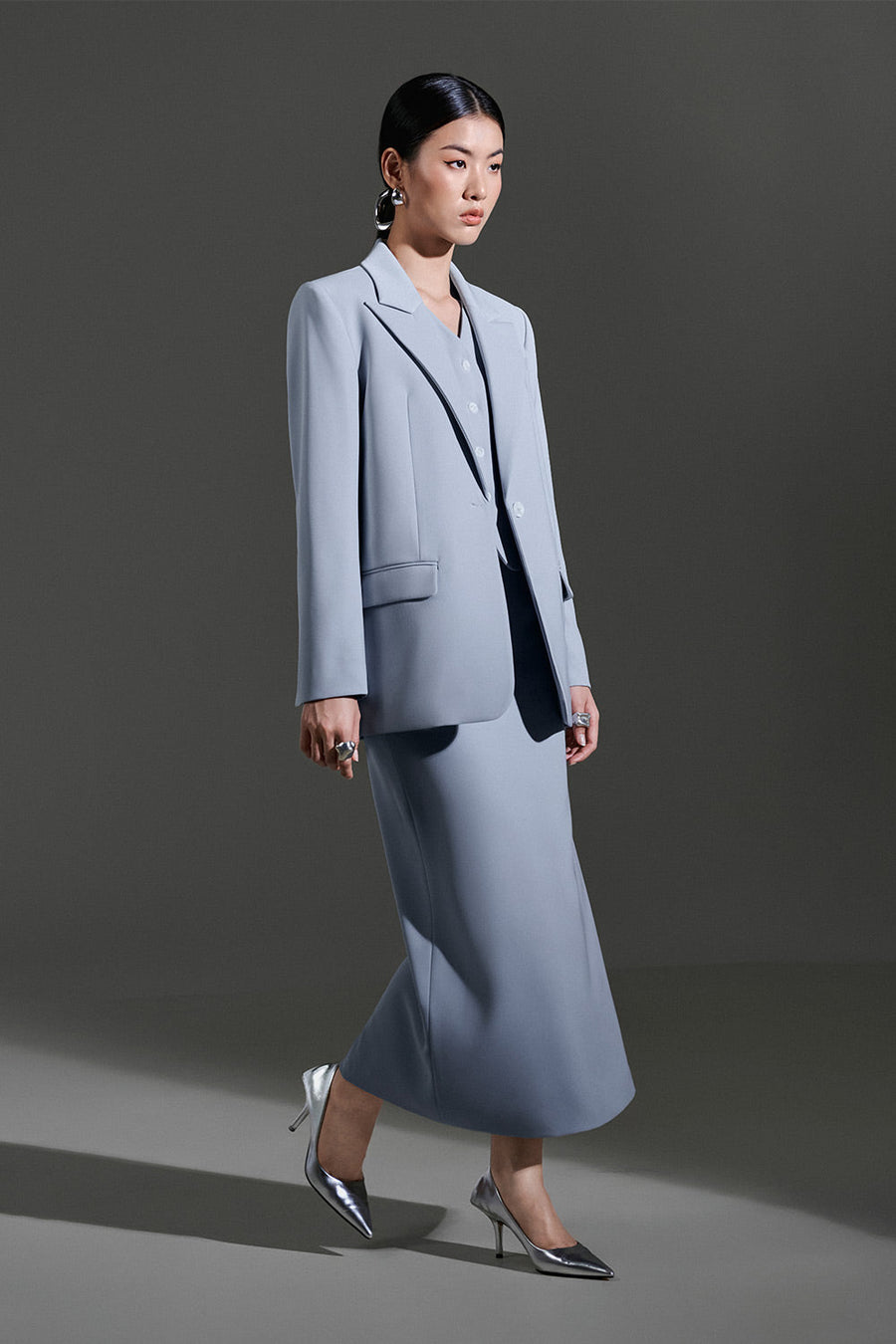 Xavia Straight Peak Lapel Twill Blazer 3