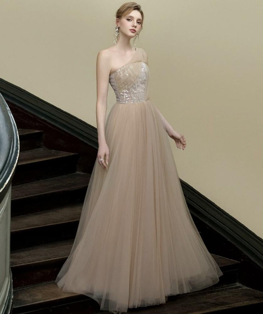 JOSEPHINE-Graceful Sequin-Patterned Khaki Gown JOSEPHINE