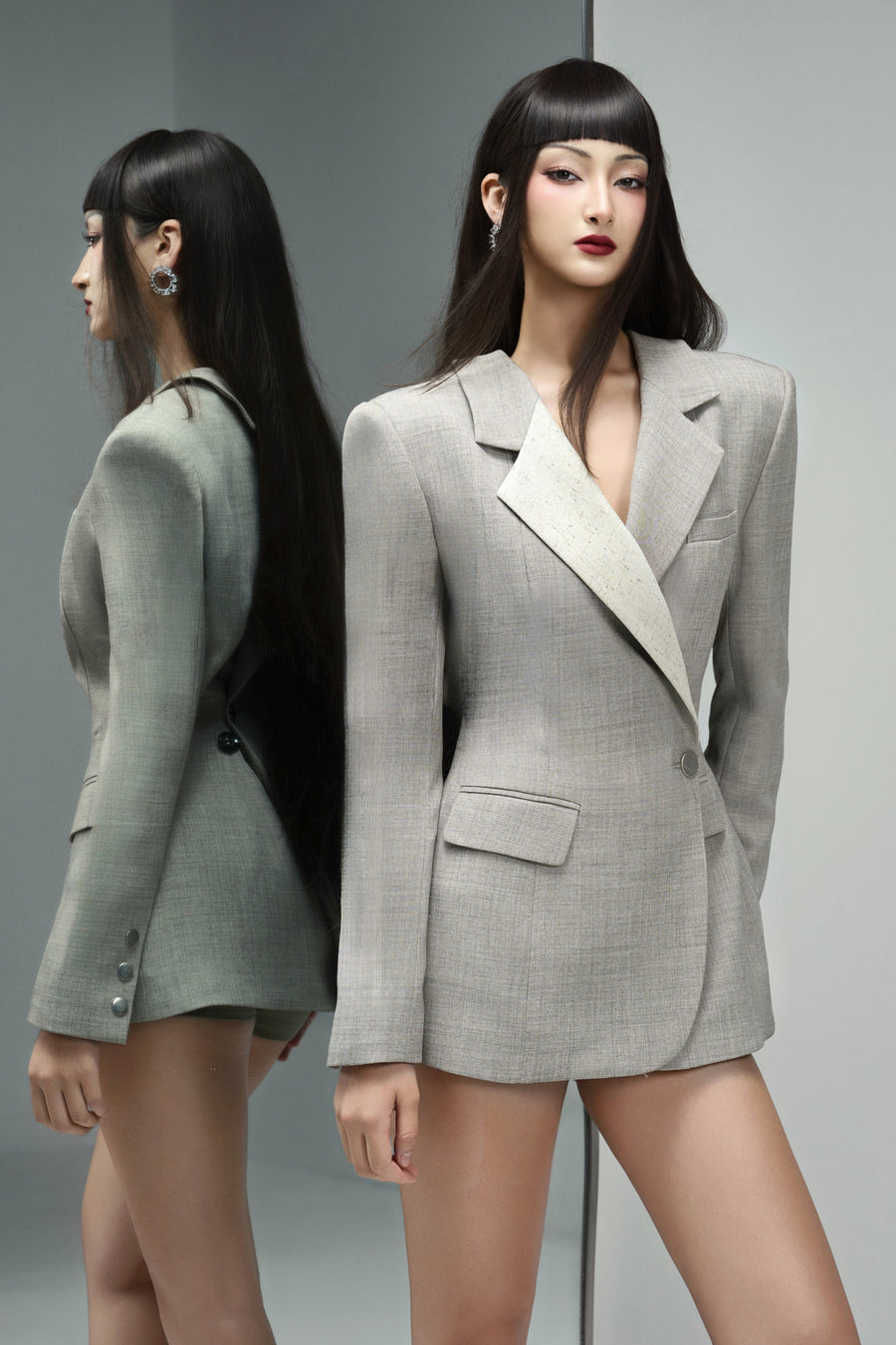 Van Hourglass Crossover Crinkle Crepe Blazer 8