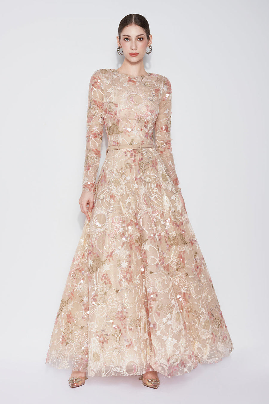Tidal Whisper A-line Jewel Neck Embroidered Lace Maxi Dress Gown Dress CHYMEOCHY
