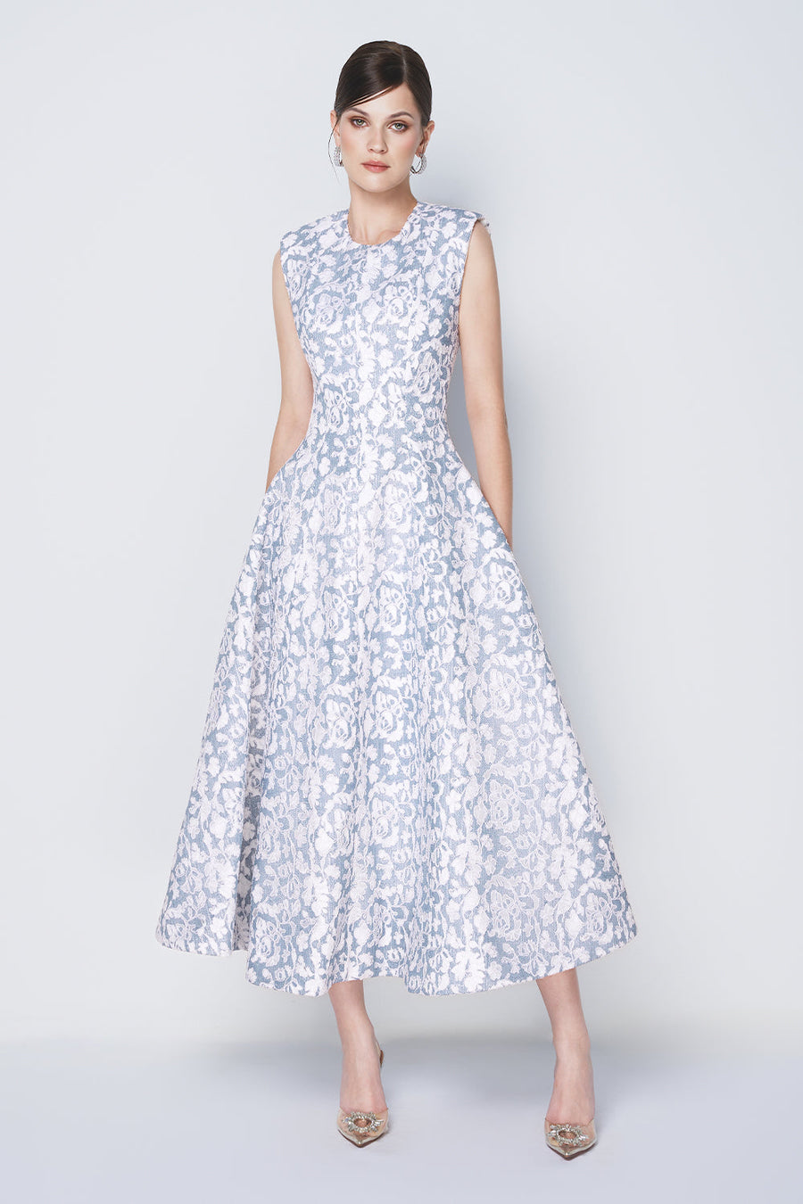Azure Dream Fit and Flare Sleeveless Taffeta Midi Dress Midi Dress CHYMEOCHY