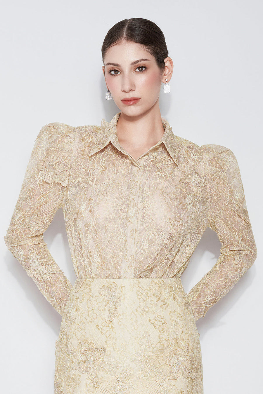 Butterfly Reverie Straight Leg Of Mutton Sleeved Tulle Shirt Shirt CHYMEOCHY