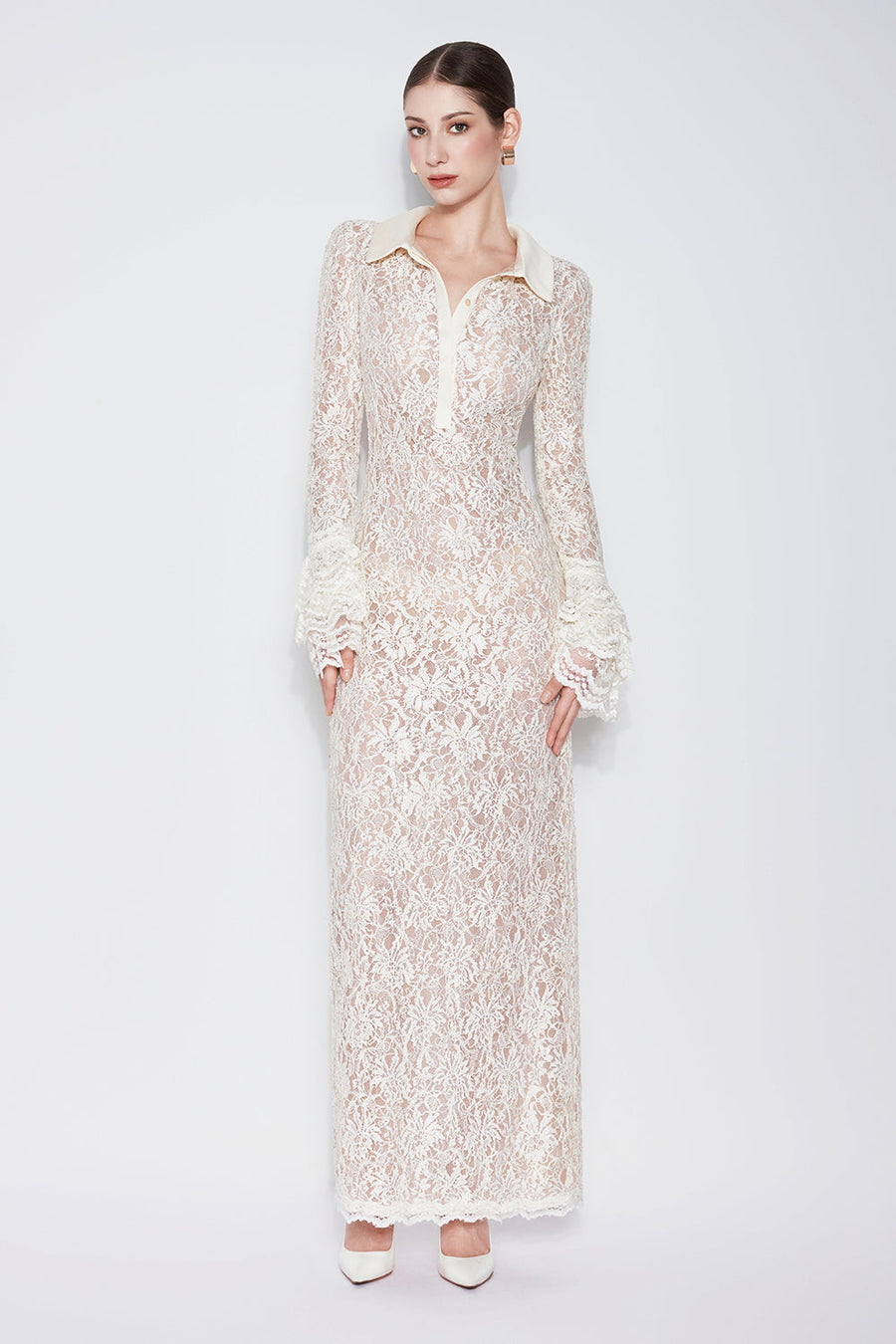 Callie Sheath Poet Sleeved Lace Maxi Dress Maxi Dress CHYMEOCHY