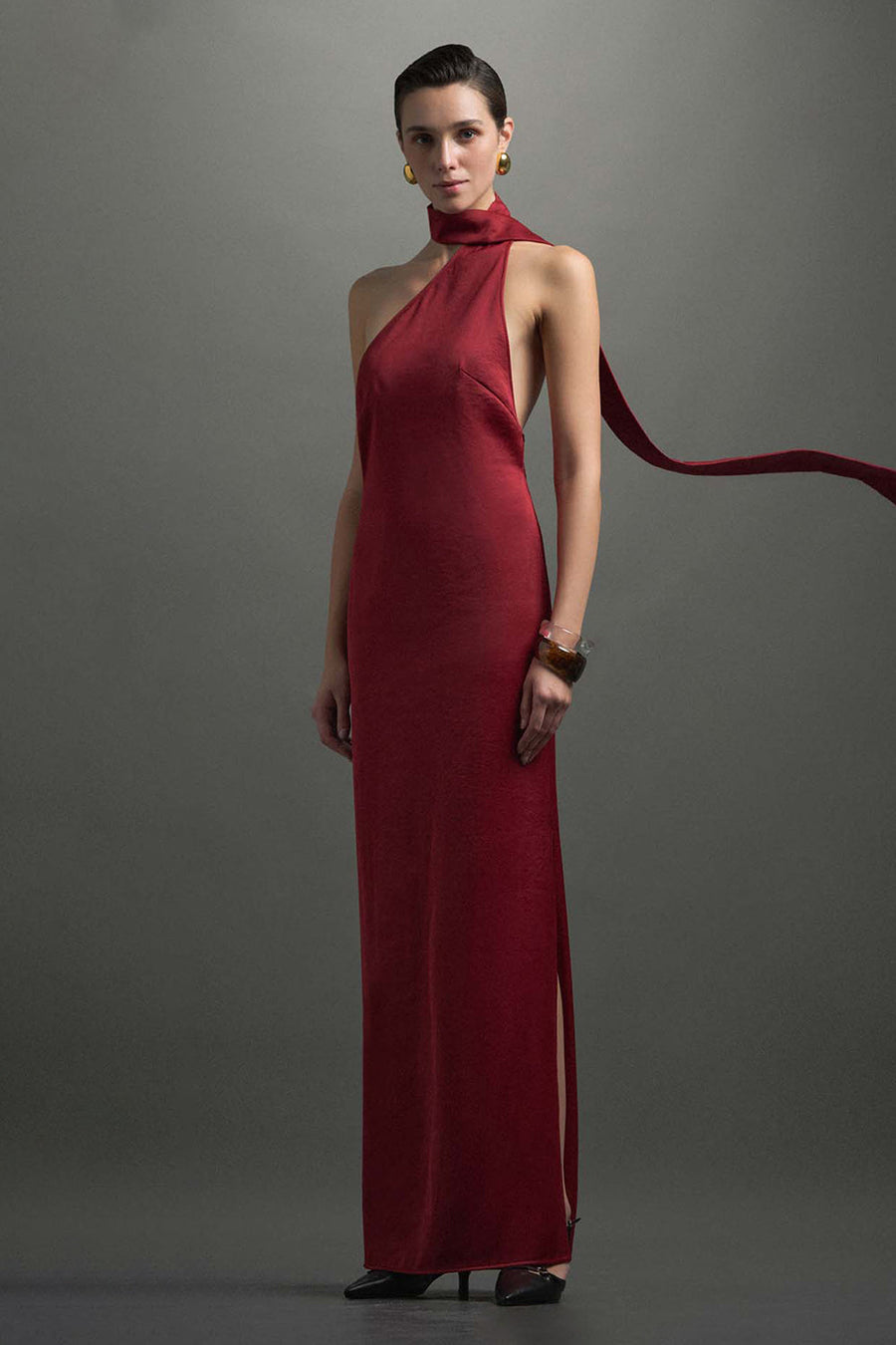 Helen Scarf Neck Silk Maxi Dress 1