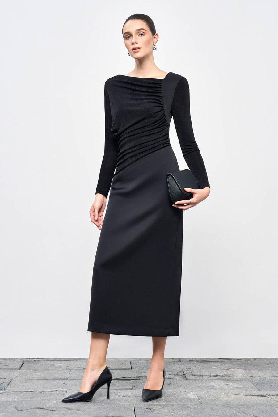 Mirabel A-line Back Slit Taffeta Midi Dress Midi Dress Eegen Studio