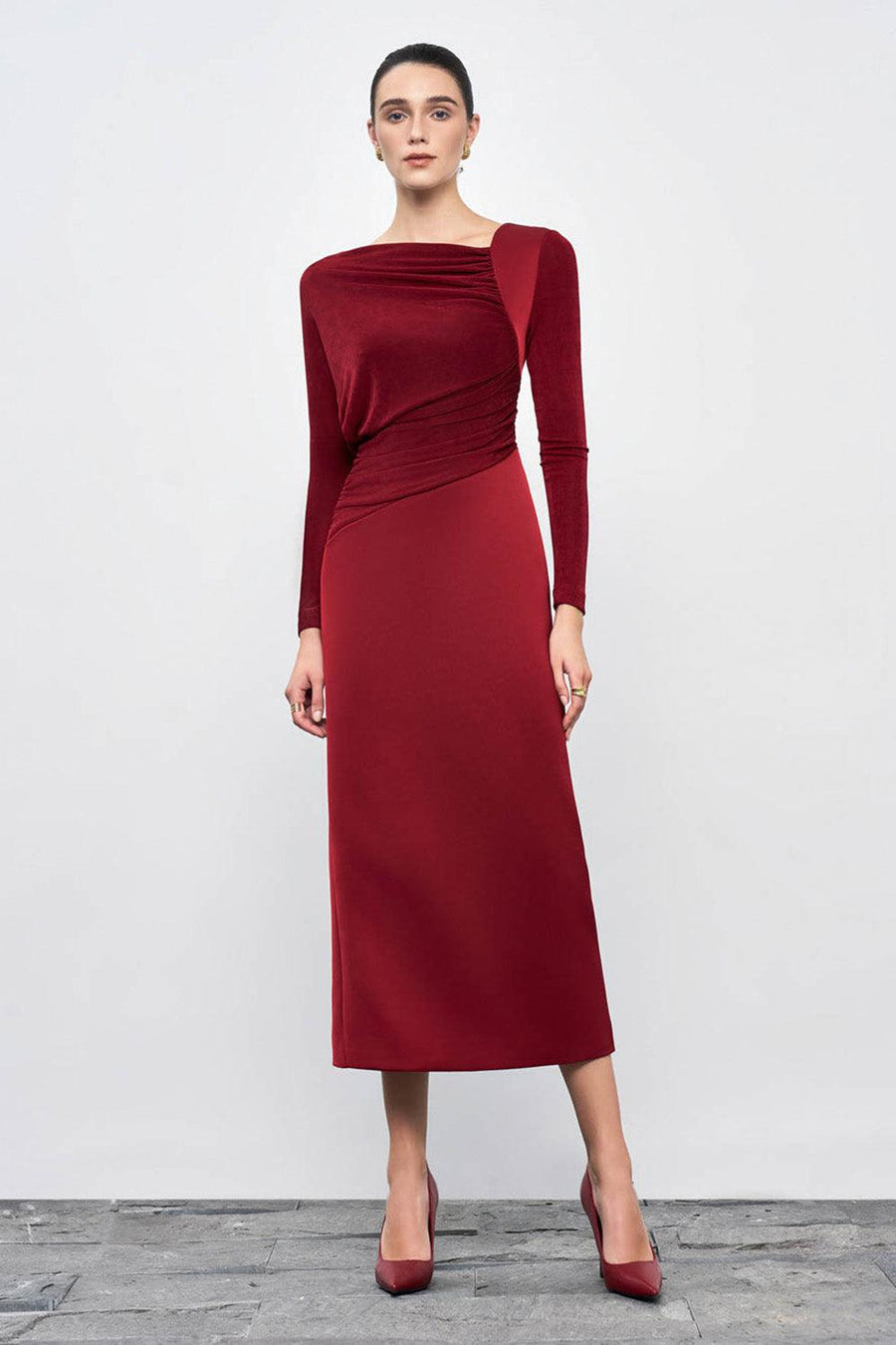 Mirabel A-line Back Slit Taffeta Midi Dress Midi Dress Eegen Studio