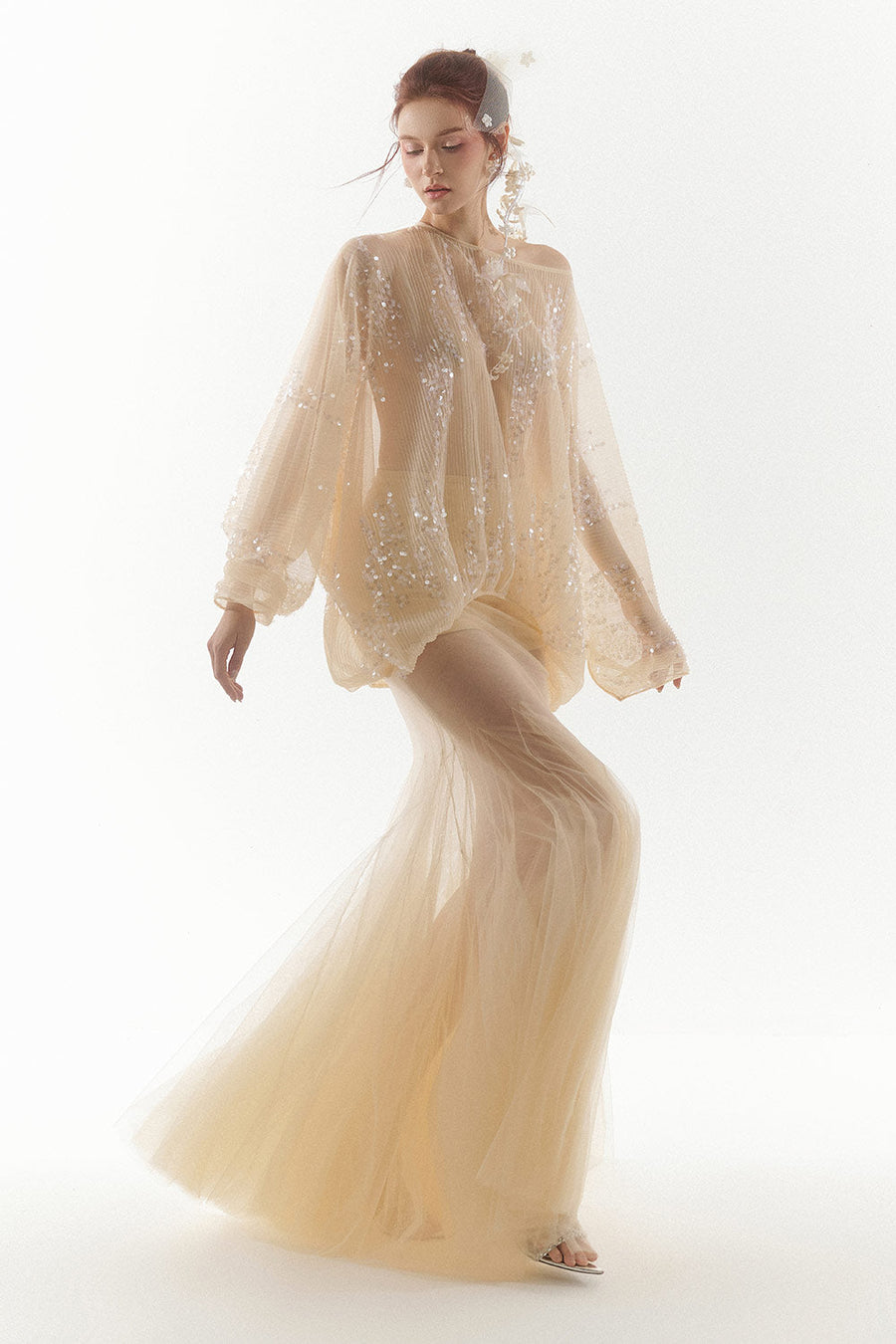 Grace Gored See-Through Tulle Floor Length Skirt Skirt Arti Apparel