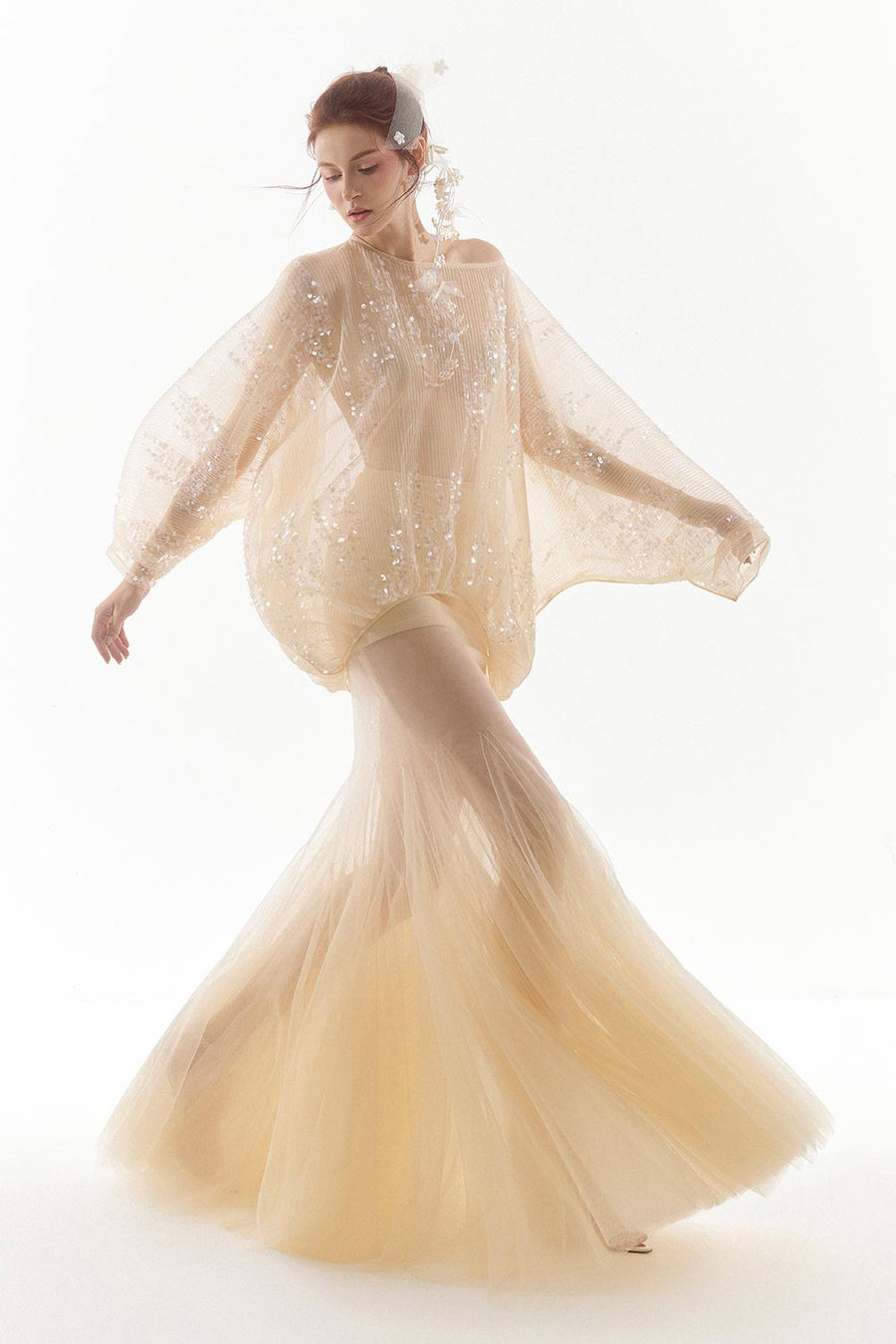 Grace Gored See-Through Tulle Floor Length Skirt Skirt Arti Apparel